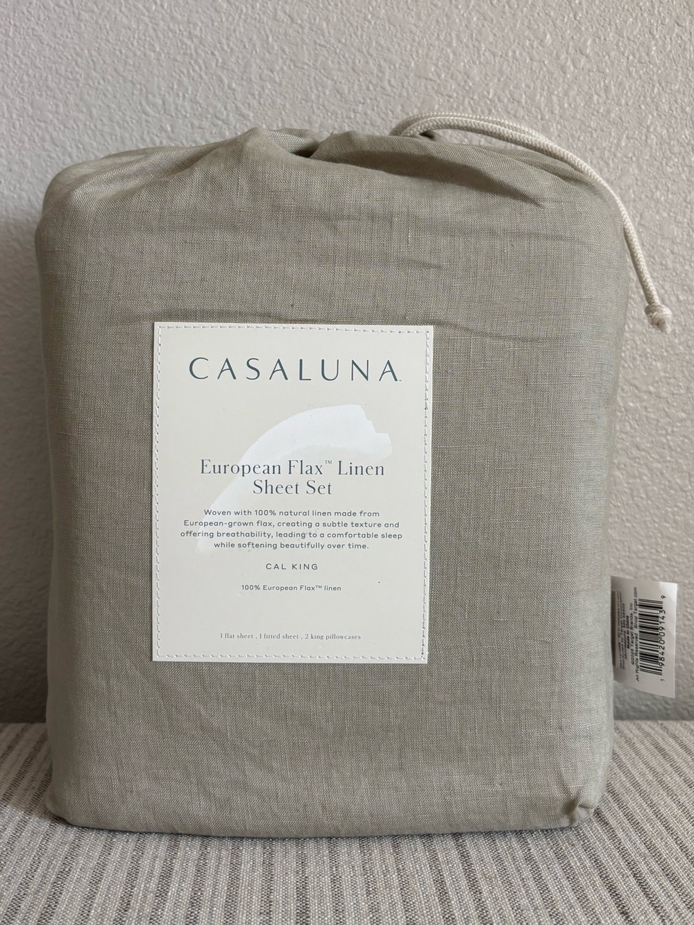 NWT California King 100% Linen Sheet Set Light Olive Green - Casaluna